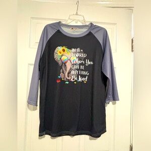 Be Kind Elephant Woman’s Raglan Shirt - Black and Gray